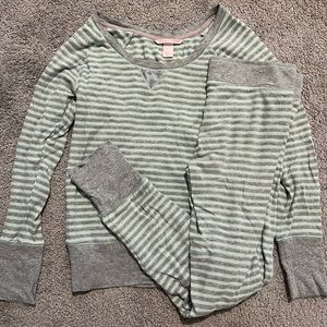 Mint Grey Waffle Long Pajamas